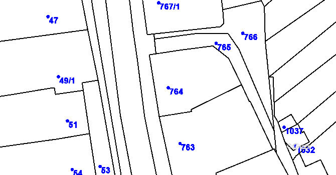 Parcela st. 764 v KÚ Bošovice, Katastrální mapa