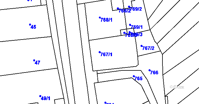 Parcela st. 767/1 v KÚ Bošovice, Katastrální mapa