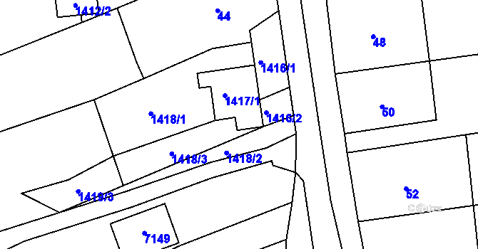 Parcela st. 1417/2 v KÚ Bošovice, Katastrální mapa