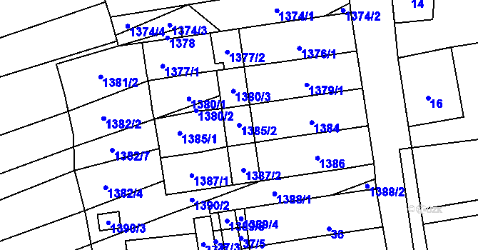 Parcela st. 1385/2 v KÚ Bošovice, Katastrální mapa