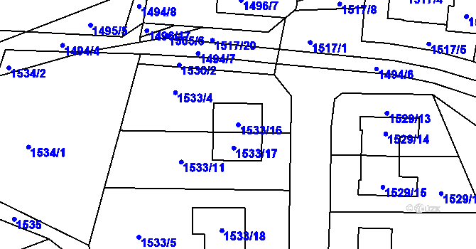 Parcela st. 1533/16 v KÚ Bošovice, Katastrální mapa