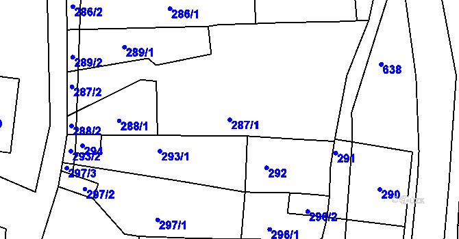 Parcela st. 287/1 v KÚ Bošovice, Katastrální mapa