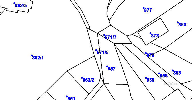 Parcela st. 671/5 v KÚ Bošovice, Katastrální mapa
