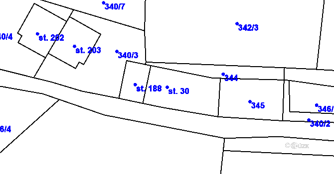 Parcela st. 30 v KÚ Boubská, Katastrální mapa