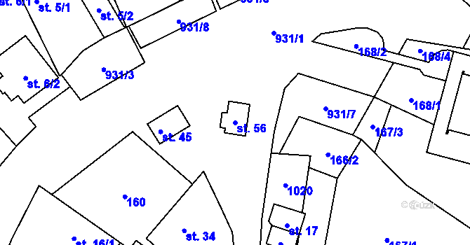 Parcela st. 56 v KÚ Boubská, Katastrální mapa