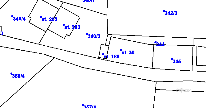 Parcela st. 188 v KÚ Boubská, Katastrální mapa