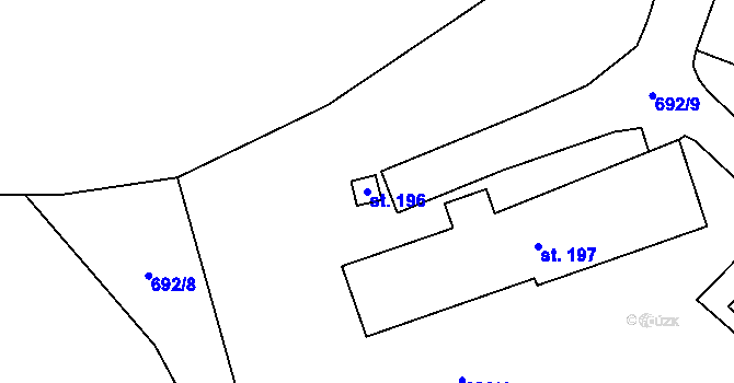 Parcela st. 196 v KÚ Boubská, Katastrální mapa