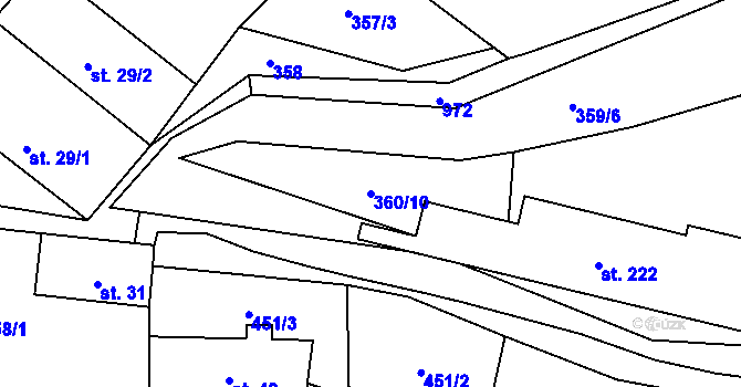 Parcela st. 360/10 v KÚ Boubská, Katastrální mapa