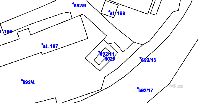 Parcela st. 692/11 v KÚ Boubská, Katastrální mapa