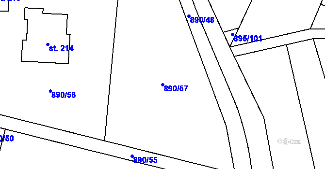Parcela st. 890/57 v KÚ Boubská, Katastrální mapa