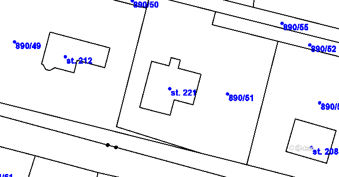 Parcela st. 221 v KÚ Boubská, Katastrální mapa