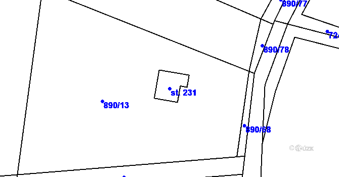 Parcela st. 231 v KÚ Boubská, Katastrální mapa