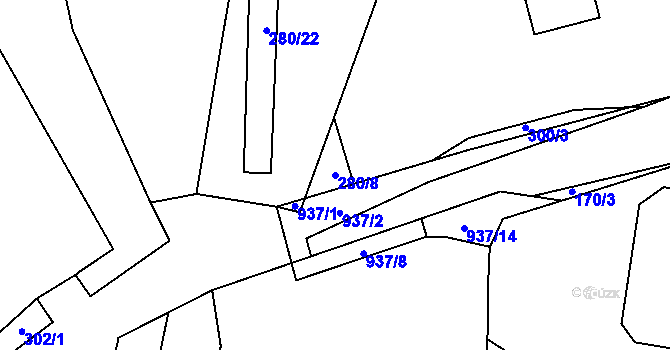 Parcela st. 280/8 v KÚ Boubská, Katastrální mapa