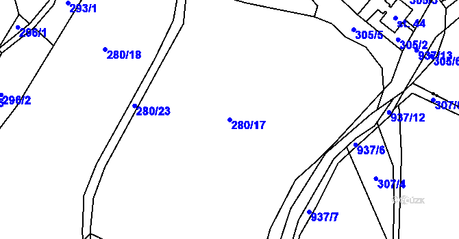 Parcela st. 280/17 v KÚ Boubská, Katastrální mapa
