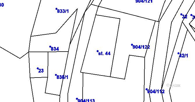 Parcela st. 44 v KÚ Pravětín, Katastrální mapa