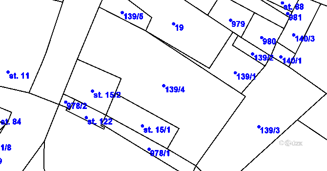 Parcela st. 139/4 v KÚ Pravětín, Katastrální mapa