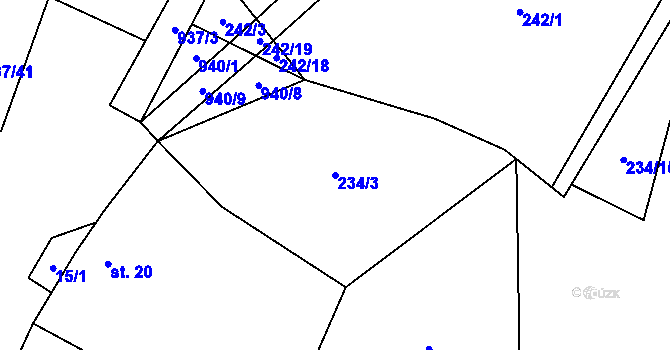 Parcela st. 234/3 v KÚ Pravětín, Katastrální mapa