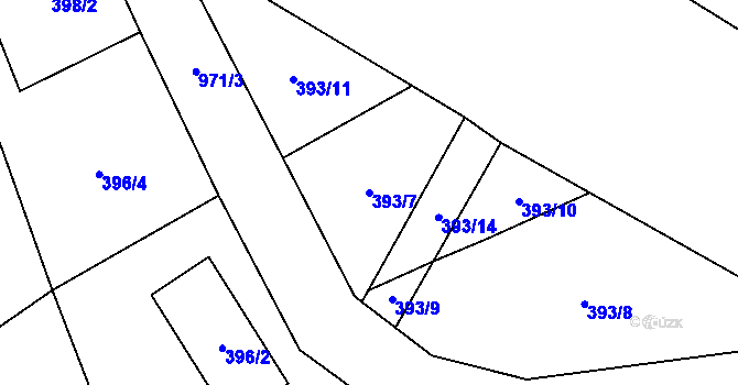 Parcela st. 393/7 v KÚ Pravětín, Katastrální mapa