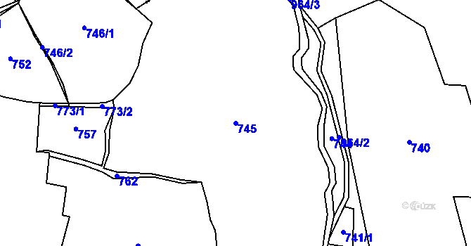 Parcela st. 745 v KÚ Pravětín, Katastrální mapa