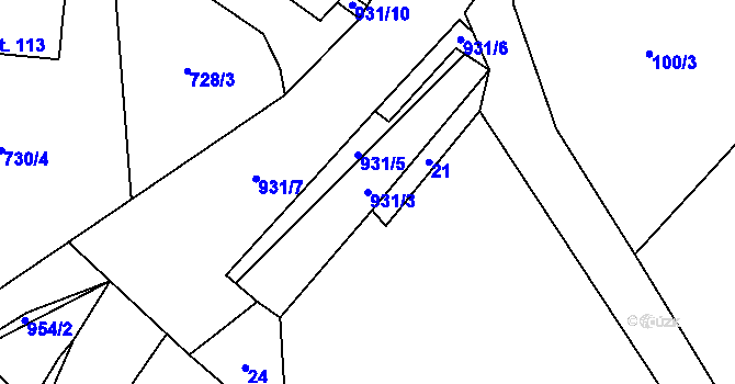 Parcela st. 931/3 v KÚ Pravětín, Katastrální mapa