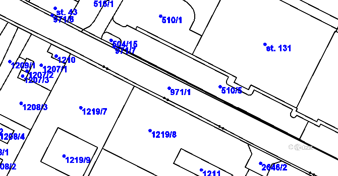 Parcela st. 971/1 v KÚ Pravětín, Katastrální mapa