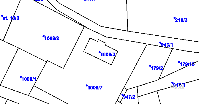 Parcela st. 1008/3 v KÚ Pravětín, Katastrální mapa