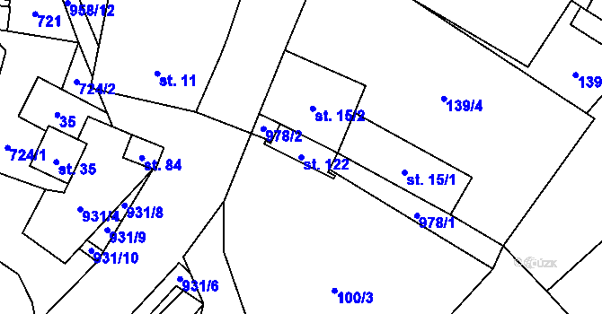 Parcela st. 122 v KÚ Pravětín, Katastrální mapa