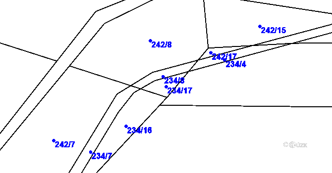 Parcela st. 234/17 v KÚ Pravětín, Katastrální mapa