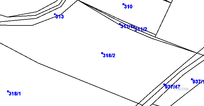Parcela st. 318/2 v KÚ Pravětín, Katastrální mapa