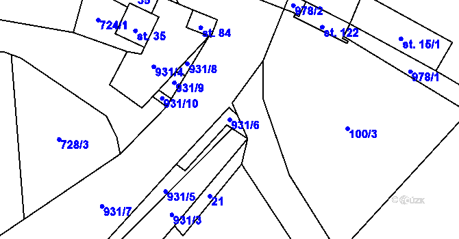 Parcela st. 931/6 v KÚ Pravětín, Katastrální mapa