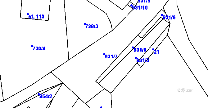 Parcela st. 931/7 v KÚ Pravětín, Katastrální mapa