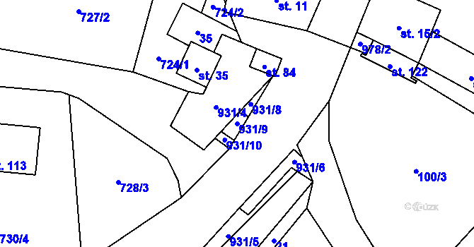 Parcela st. 931/9 v KÚ Pravětín, Katastrální mapa