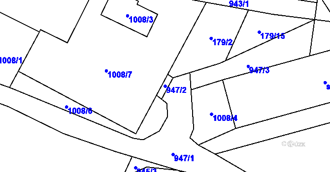 Parcela st. 947/2 v KÚ Pravětín, Katastrální mapa