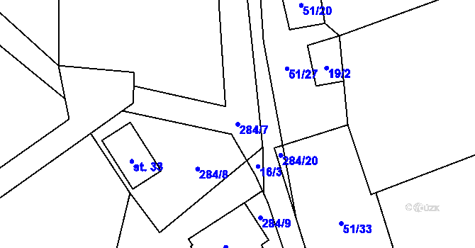 Parcela st. 284/7 v KÚ Veselka u Vimperka, Katastrální mapa