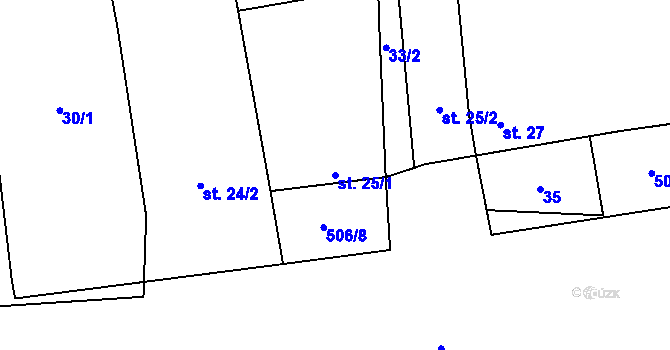 Parcela st. 25/1 v KÚ Bousín, Katastrální mapa