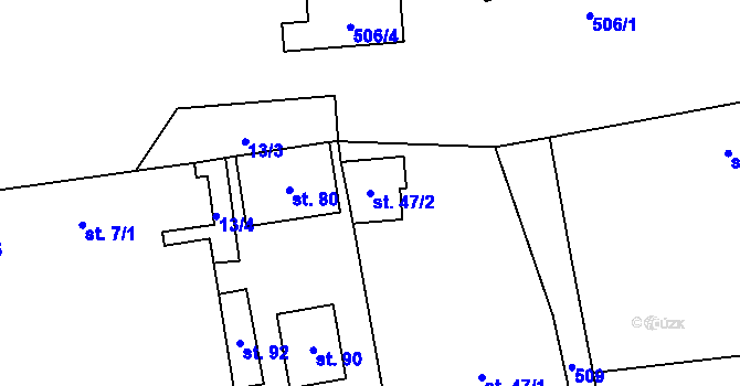 Parcela st. 47/2 v KÚ Bousín, Katastrální mapa