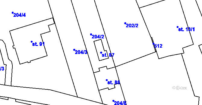 Parcela st. 87 v KÚ Bousín, Katastrální mapa