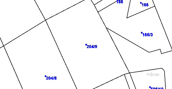 Parcela st. 204/9 v KÚ Bousín, Katastrální mapa