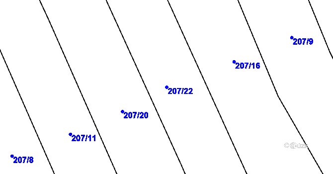 Parcela st. 207/22 v KÚ Bousín, Katastrální mapa