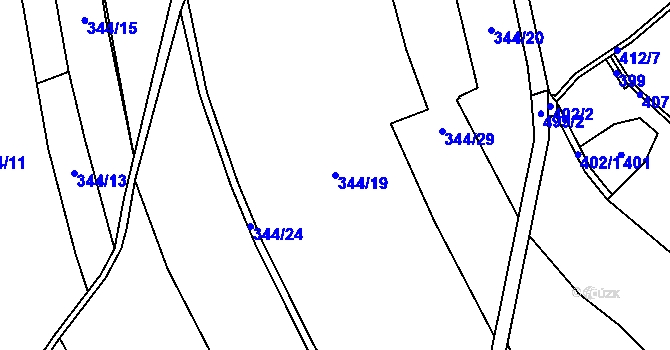 Parcela st. 344/19 v KÚ Bousín, Katastrální mapa