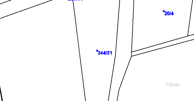 Parcela st. 344/21 v KÚ Bousín, Katastrální mapa