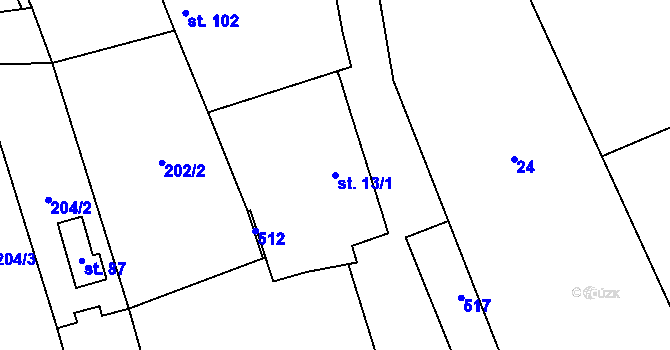 Parcela st. 13/1 v KÚ Bousín, Katastrální mapa