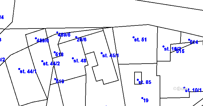 Parcela st. 45/1 v KÚ Bousín, Katastrální mapa