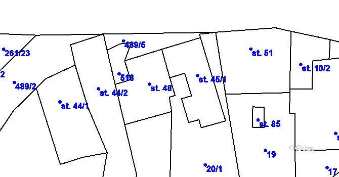 Parcela st. 45/2 v KÚ Bousín, Katastrální mapa