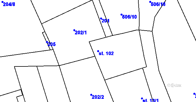 Parcela st. 102 v KÚ Bousín, Katastrální mapa