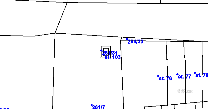 Parcela st. 103 v KÚ Bousín, Katastrální mapa