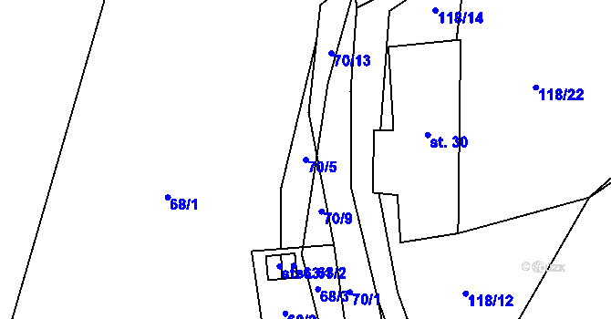 Parcela st. 70/5 v KÚ Repechy, Katastrální mapa