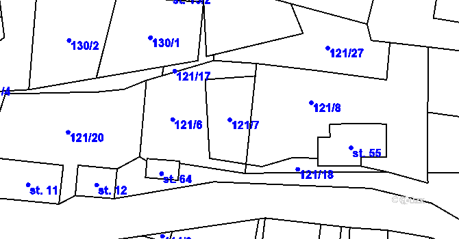 Parcela st. 121/7 v KÚ Repechy, Katastrální mapa