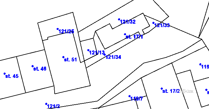 Parcela st. 121/34 v KÚ Repechy, Katastrální mapa