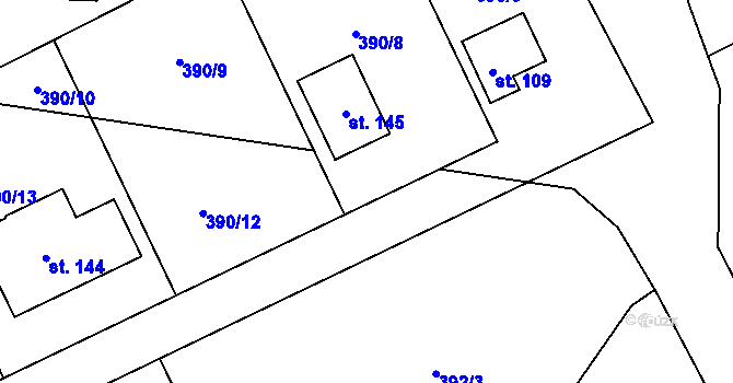 Parcela st. 390/11 v KÚ Bousov, Katastrální mapa